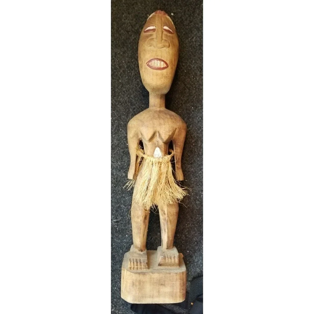 African Tribal Art Hand Carved 16.5” Teke Ritual Female Figure Republic Of Congo